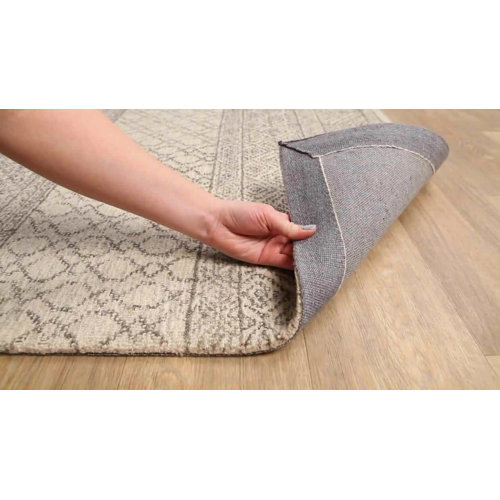 Steelside™ Abdera Geometric Handmade Tufted Wool Area Rug in Gray/Cream